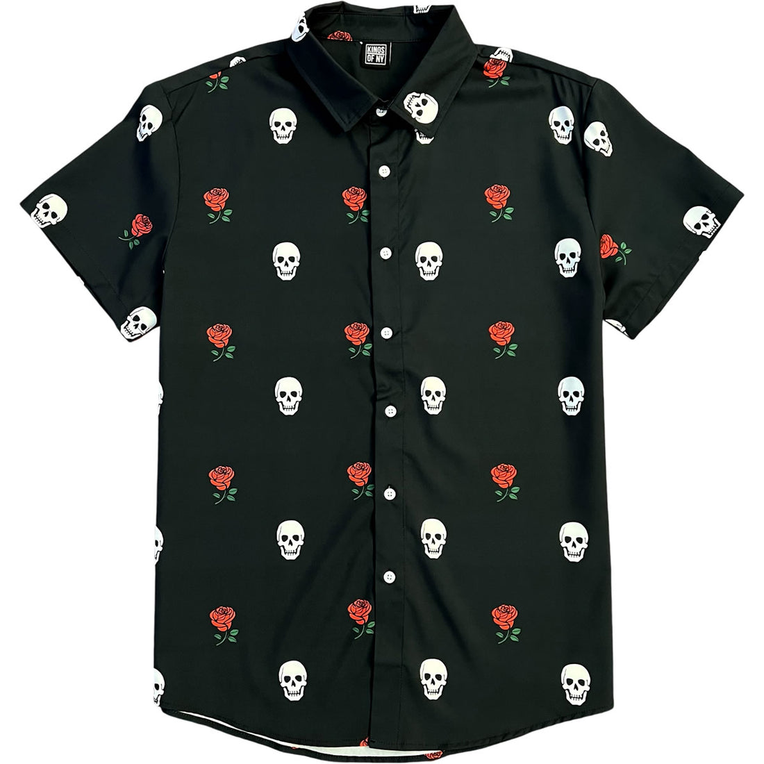 Skull And Roses Men’s Short Sleeve Button Down Shirt