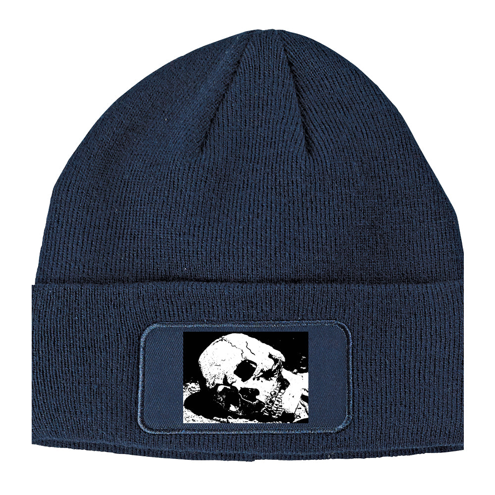 Skull Decay Goth Winter Knit Adult Beanie Hat Navy Blue