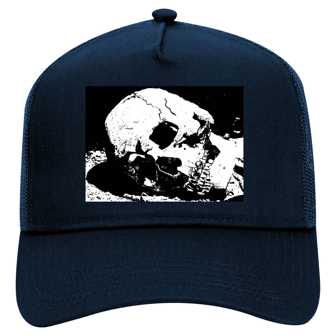 Skull Decay Goth Mens Mesh Trucker Hat Navy Blue