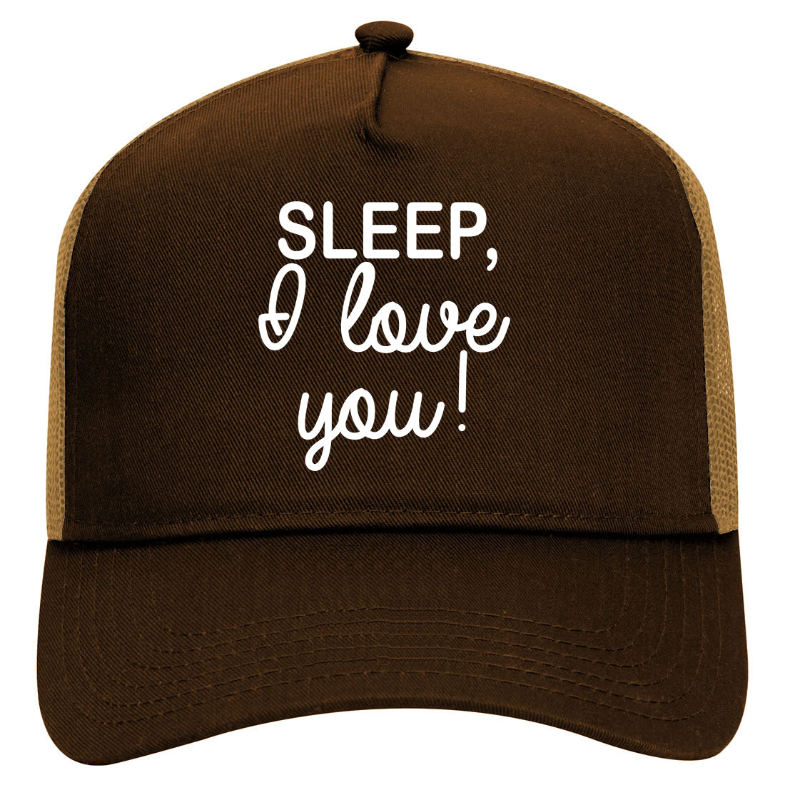 Sleep I Love You Funny Tired Mens Mesh Trucker Hat Brown