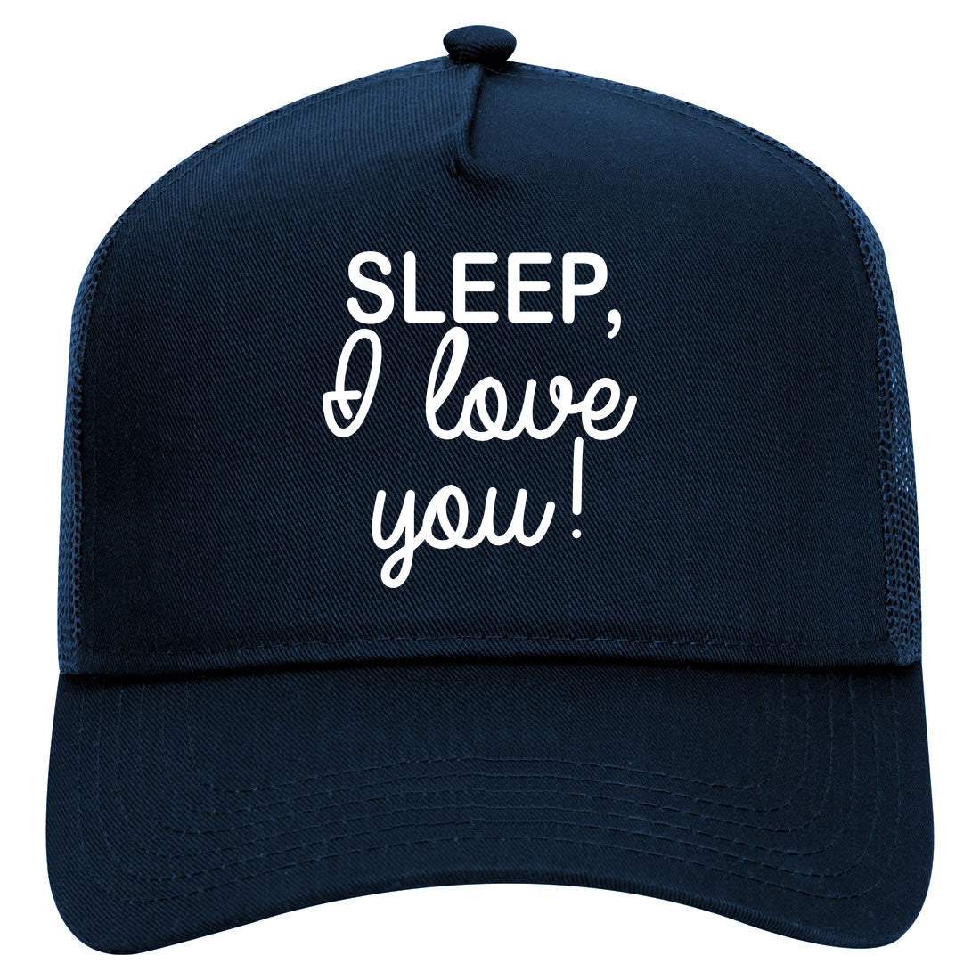 Sleep I Love You Funny Tired Mens Mesh Trucker Hat Navy Blue