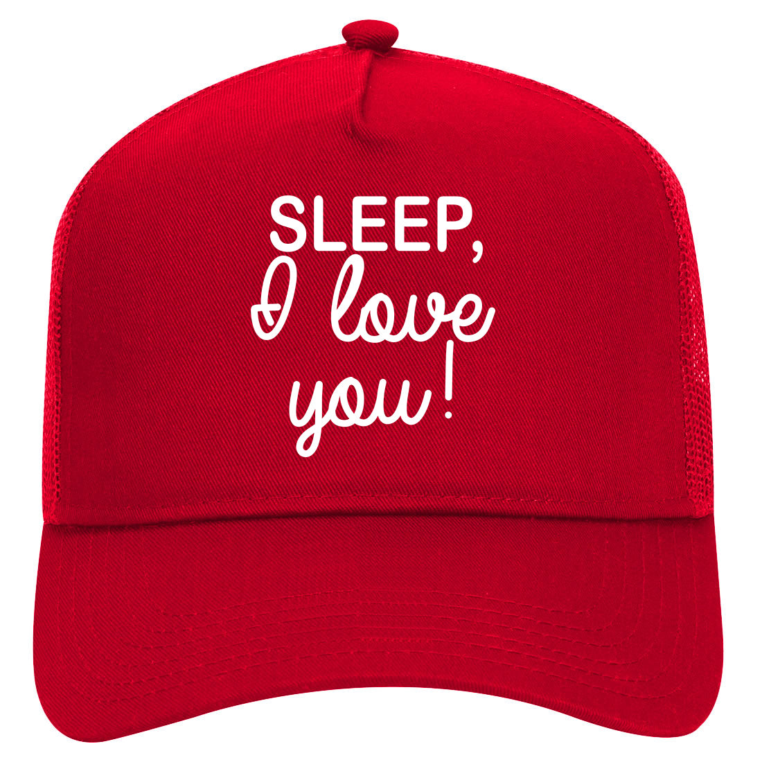 Sleep I Love You Funny Tired Mens Mesh Trucker Hat Red