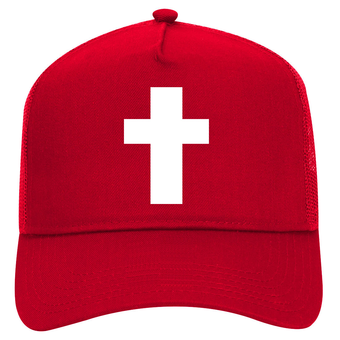 Small Cross Religious Mens Mesh Trucker Hat Red