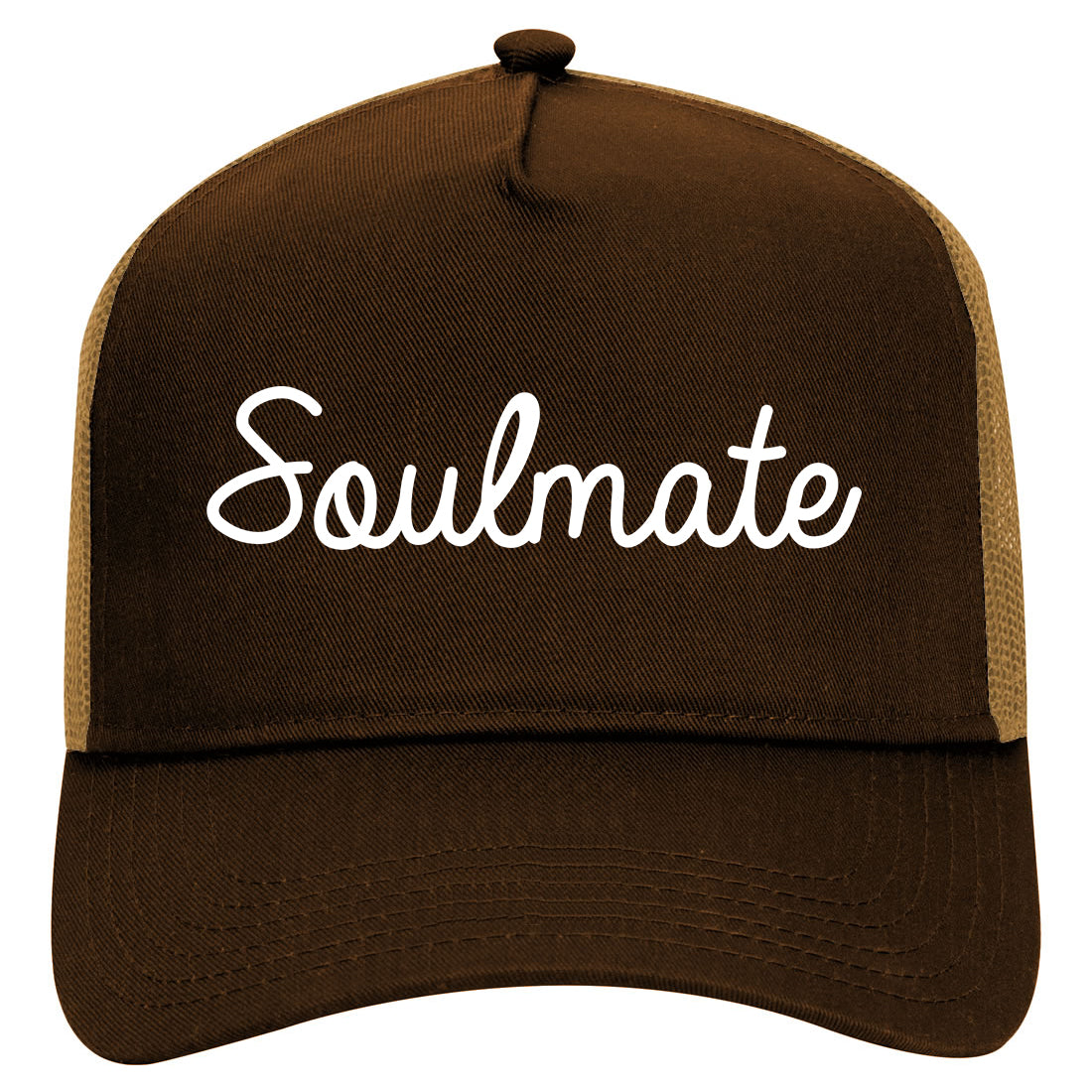 Soulmate Love Soul Wife Mens Mesh Trucker Hat Brown