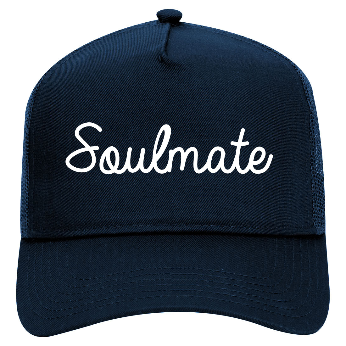 Soulmate Love Soul Wife Mens Mesh Trucker Hat Navy Blue