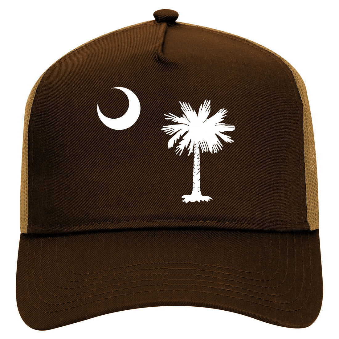 South Carolina State Flag Outline Mens Mesh Trucker Hat Brown