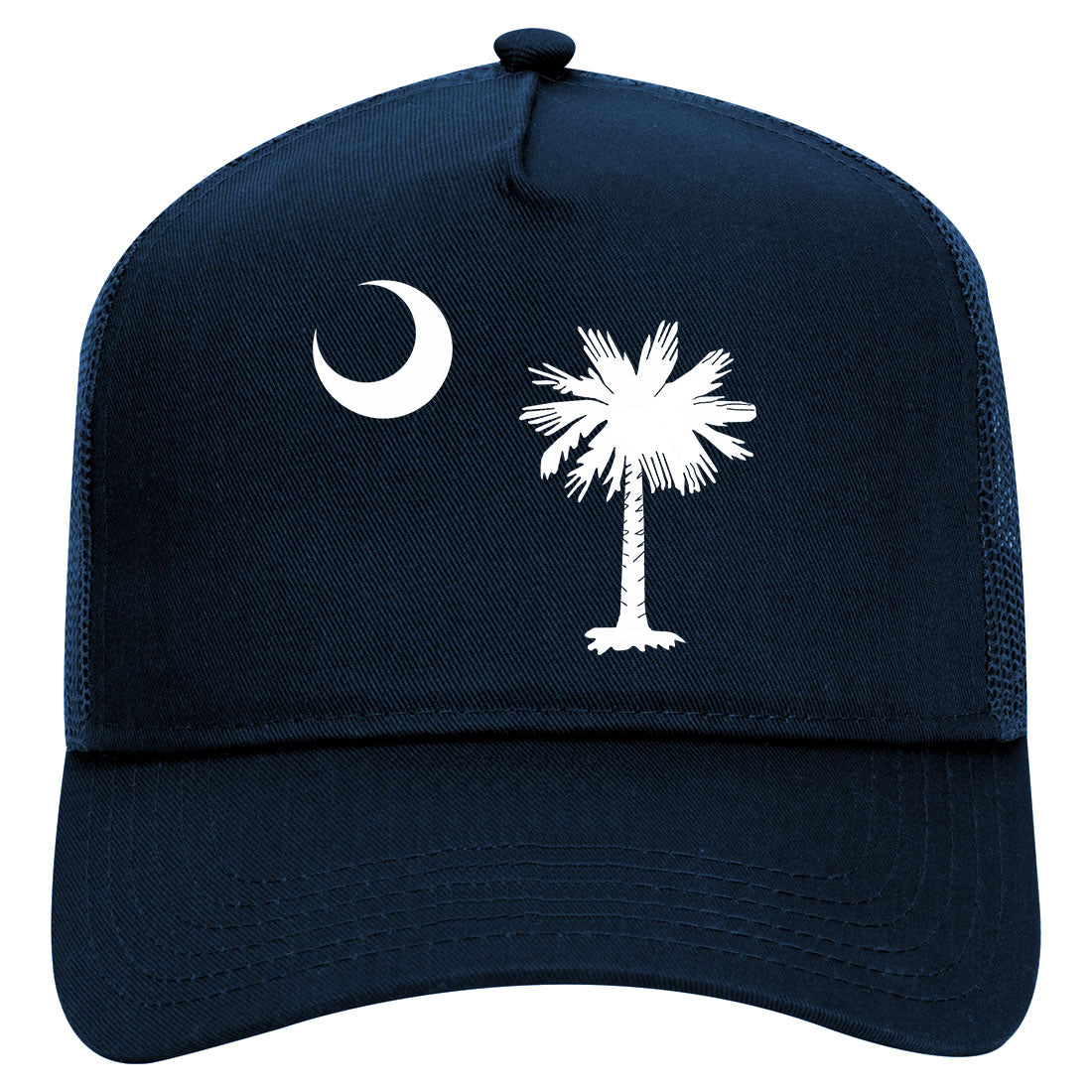 South Carolina State Flag Outline Mens Mesh Trucker Hat Navy Blue