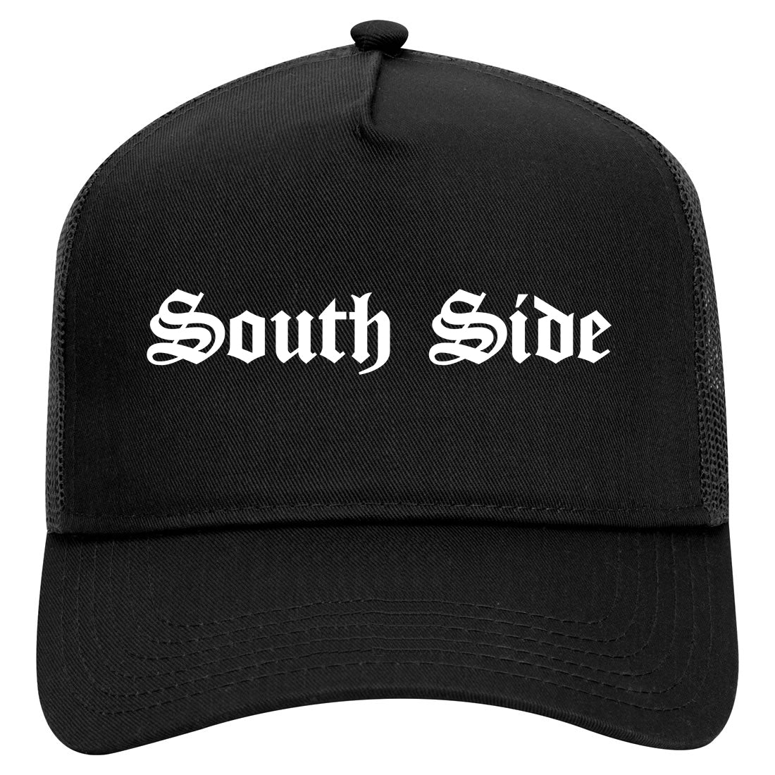 South Side Old English Mens Mesh Trucker Hat Black