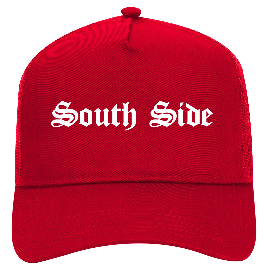 South Side Old English Mens Mesh Trucker Hat Red