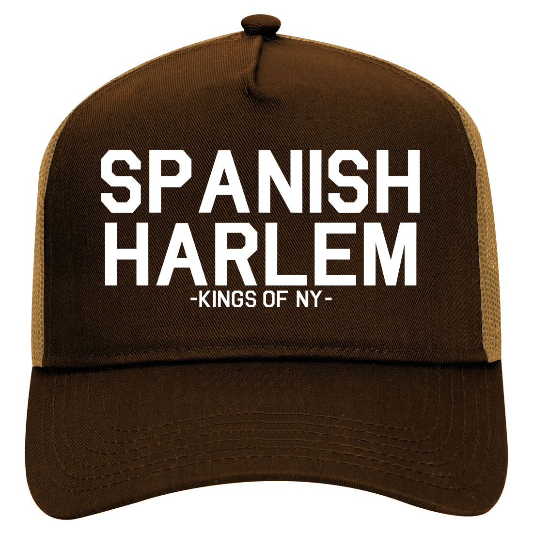 Spanish Harlem New York Mens Mesh Trucker Hat Brown