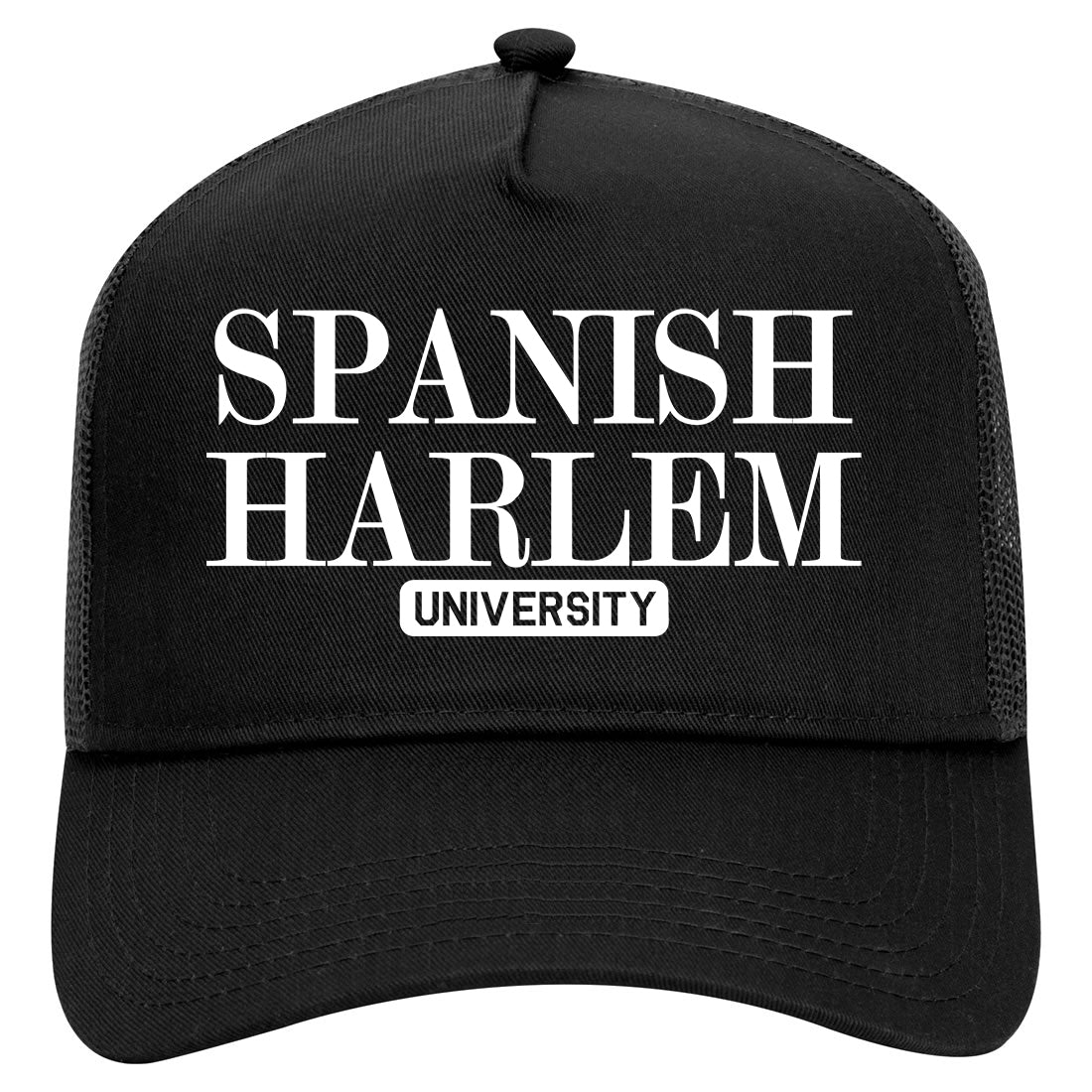 Spanish Harlem University New York Mens Mesh Trucker Hat Black