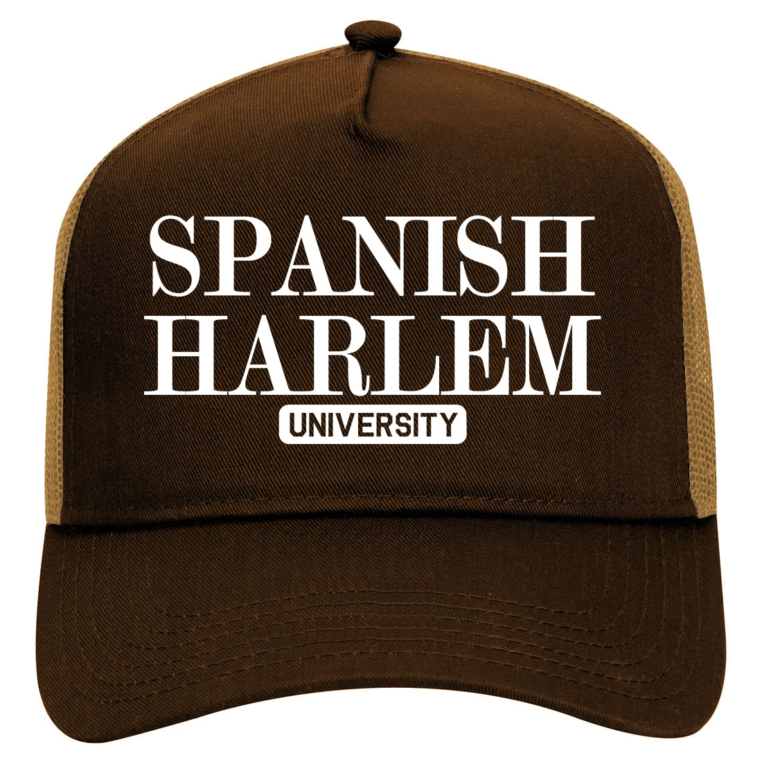 Spanish Harlem University New York Mens Mesh Trucker Hat Brown