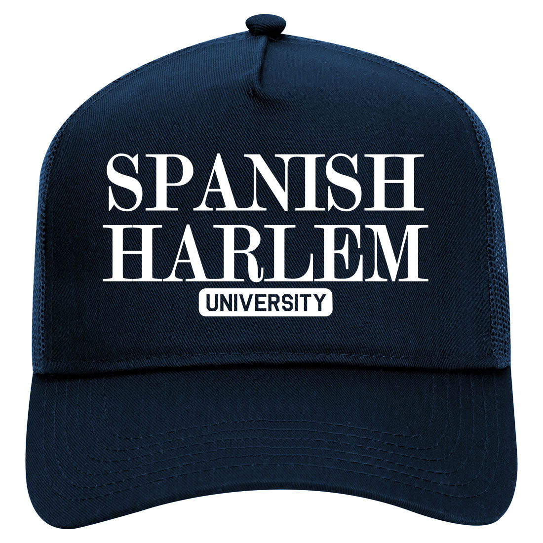 Spanish Harlem University New York Mens Mesh Trucker Hat Navy Blue