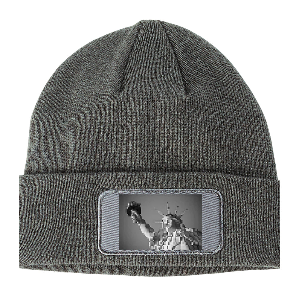 Statue Of Liberty Pixelated Winter Knit Adult Beanie Hat Grey