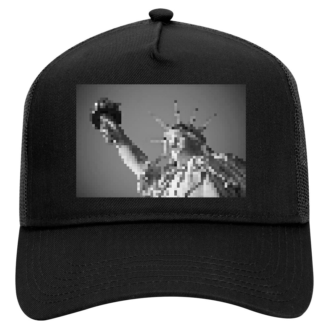 Statue Of Liberty Pixelated Mens Mesh Trucker Hat Black