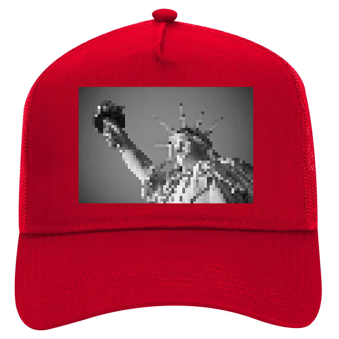 Statue Of Liberty Pixelated Mens Mesh Trucker Hat Red