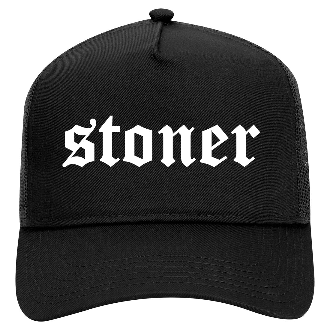 Stoner Old English Mens Mesh Trucker Hat Black