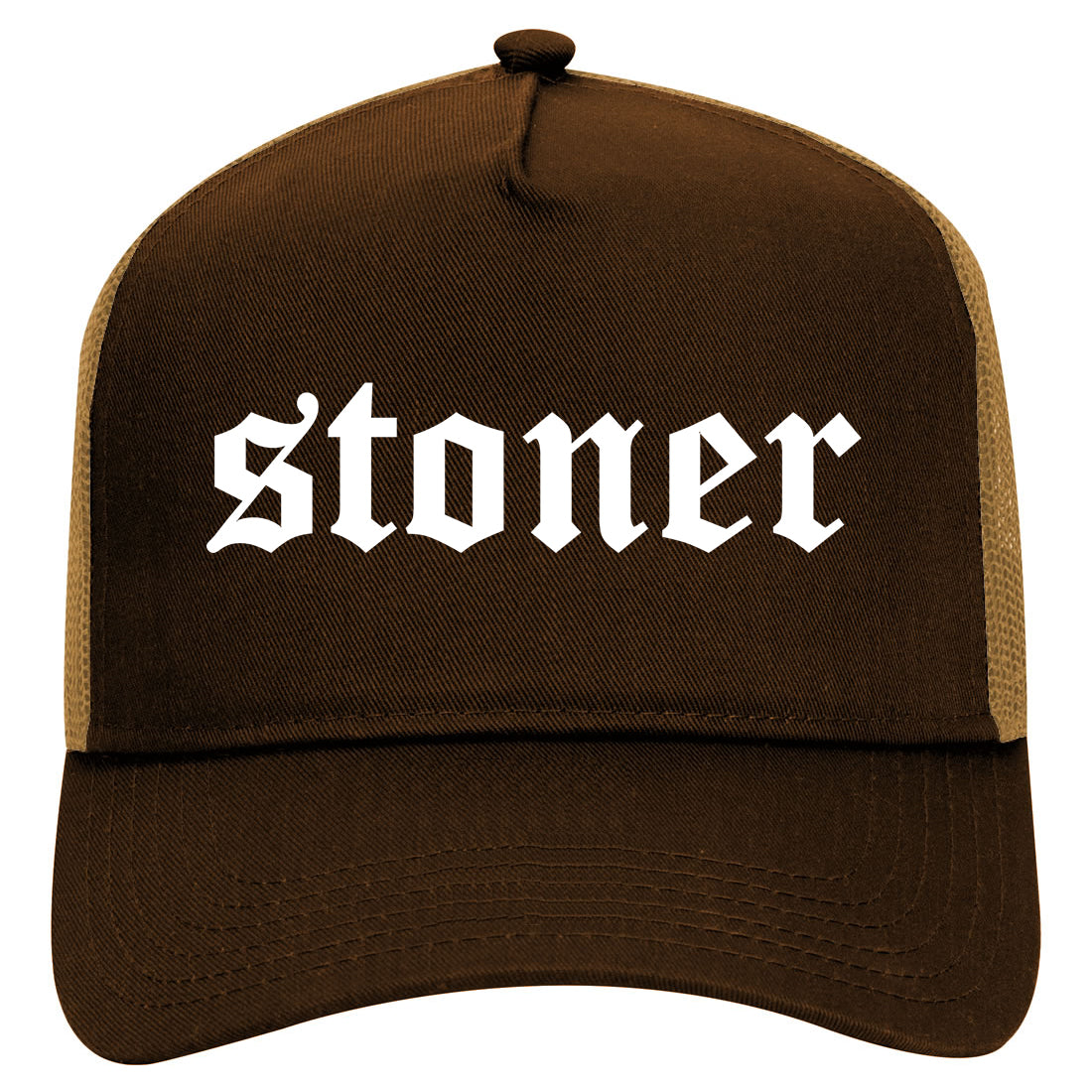 Stoner Old English Mens Mesh Trucker Hat Brown
