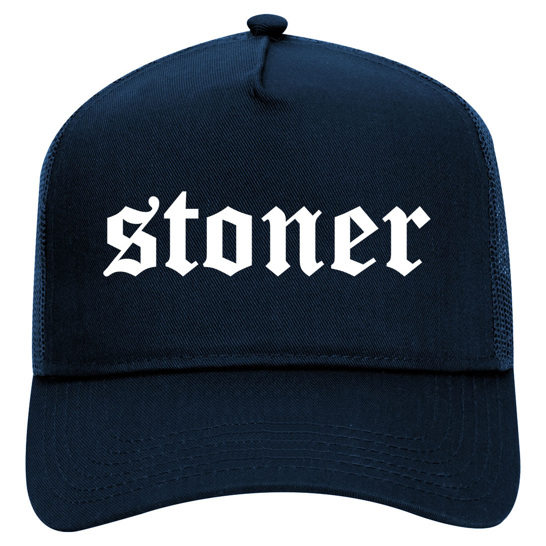 Stoner Old English Mens Mesh Trucker Hat Navy Blue
