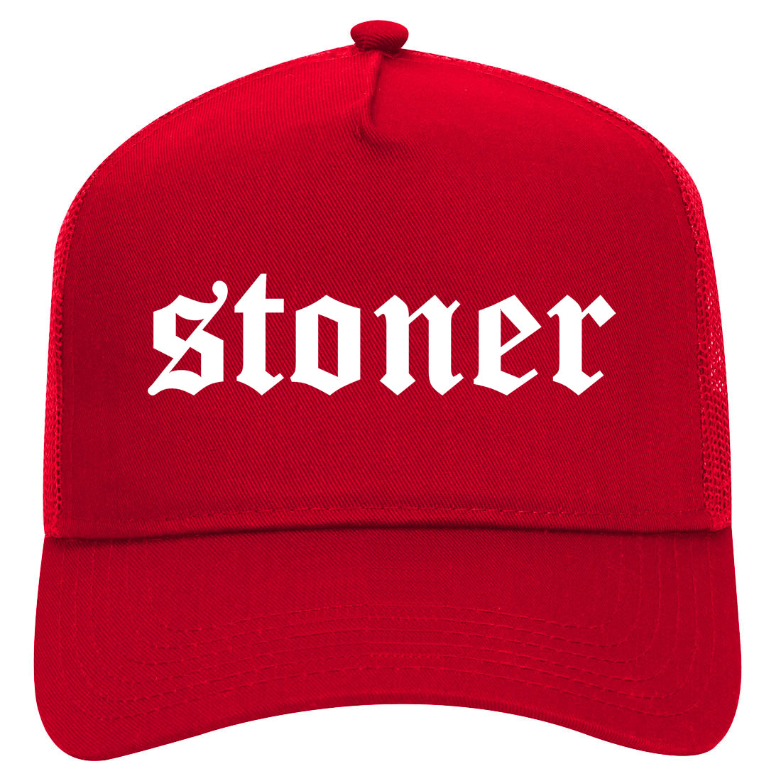 Stoner Old English Mens Mesh Trucker Hat Red