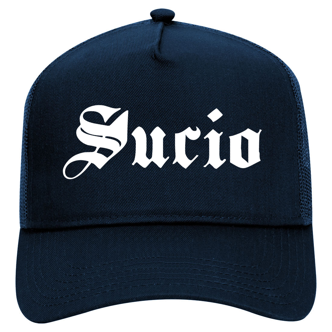 Sucio Old English Mens Mesh Trucker Hat Navy Blue