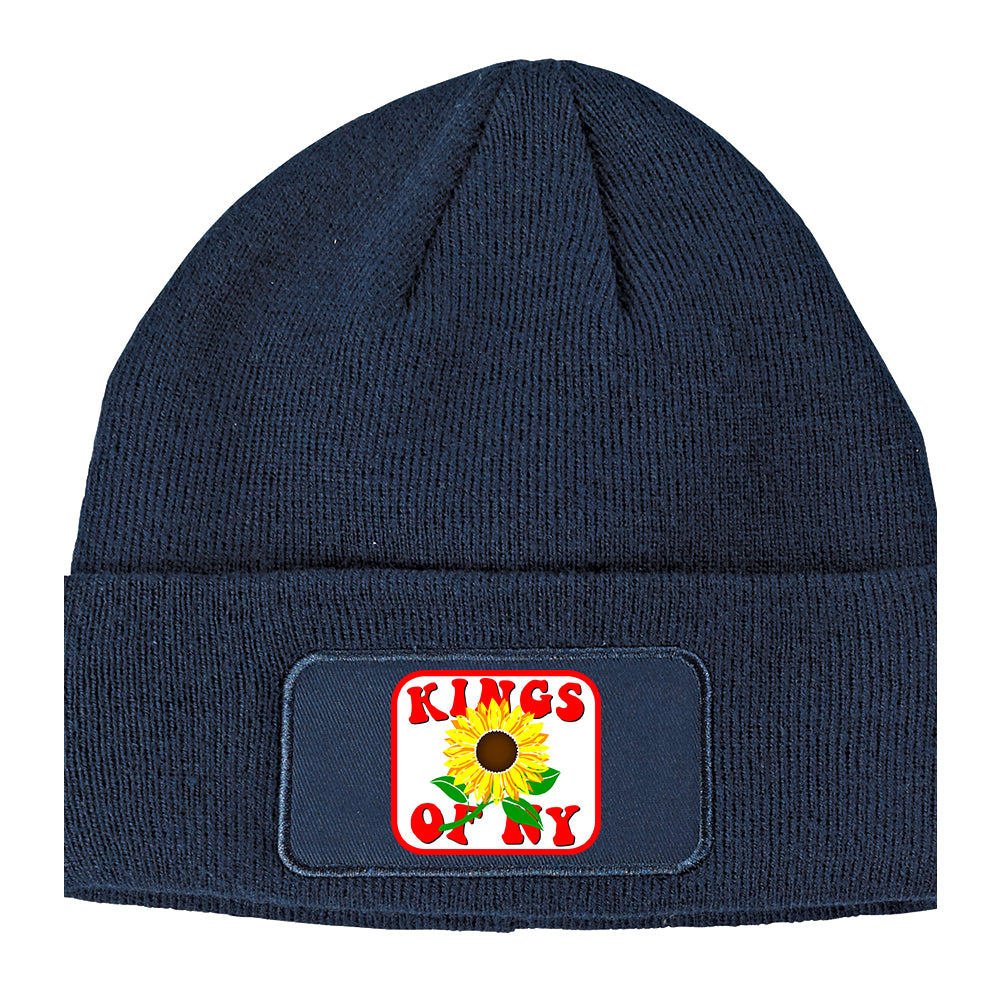 Sunflower Kings Of NY Winter Knit Adult Beanie Hat Navy Blue