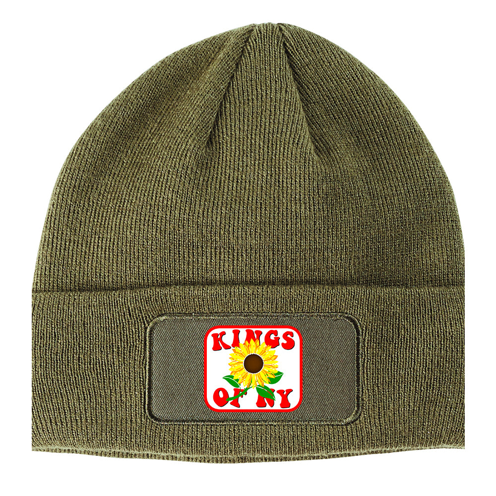 Sunflower Kings Of NY Winter Knit Adult Beanie Hat Olive Green