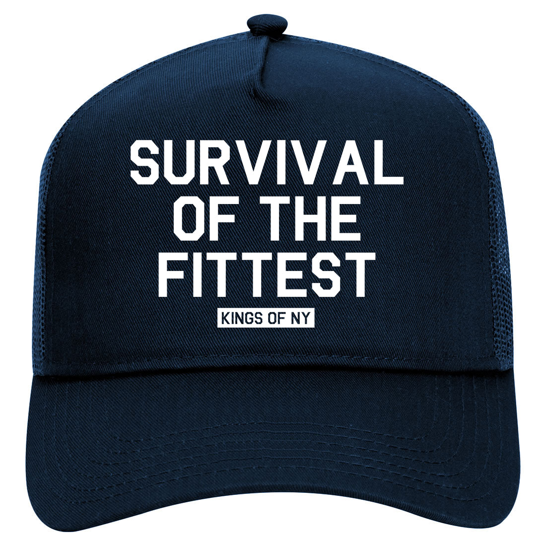 Survival Of The Fittest Mens Mesh Trucker Hat Navy Blue