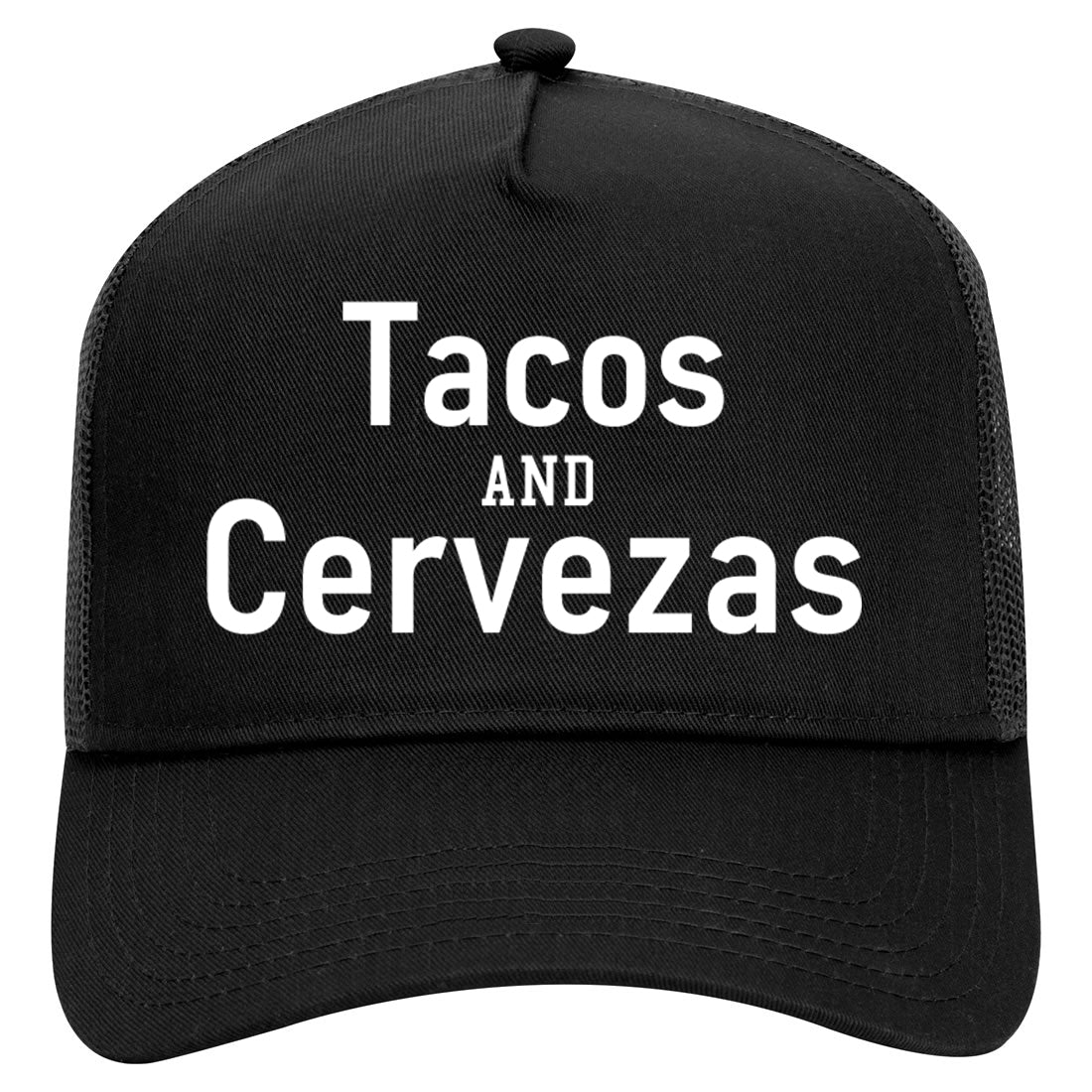 Tacos And Cervezas Cinco De Mayo Mens Mesh Trucker Hat Black