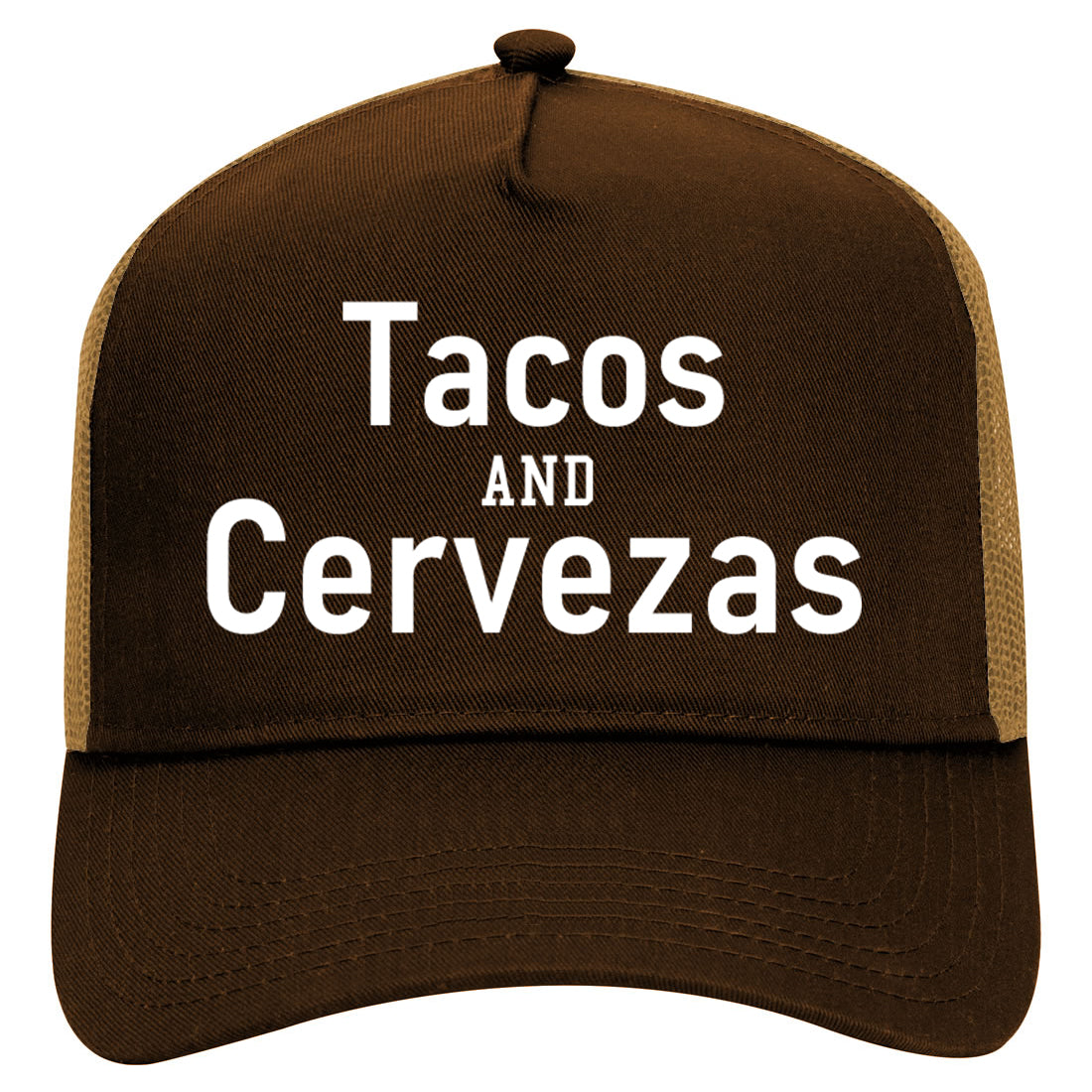 Tacos And Cervezas Cinco De Mayo Mens Mesh Trucker Hat Brown