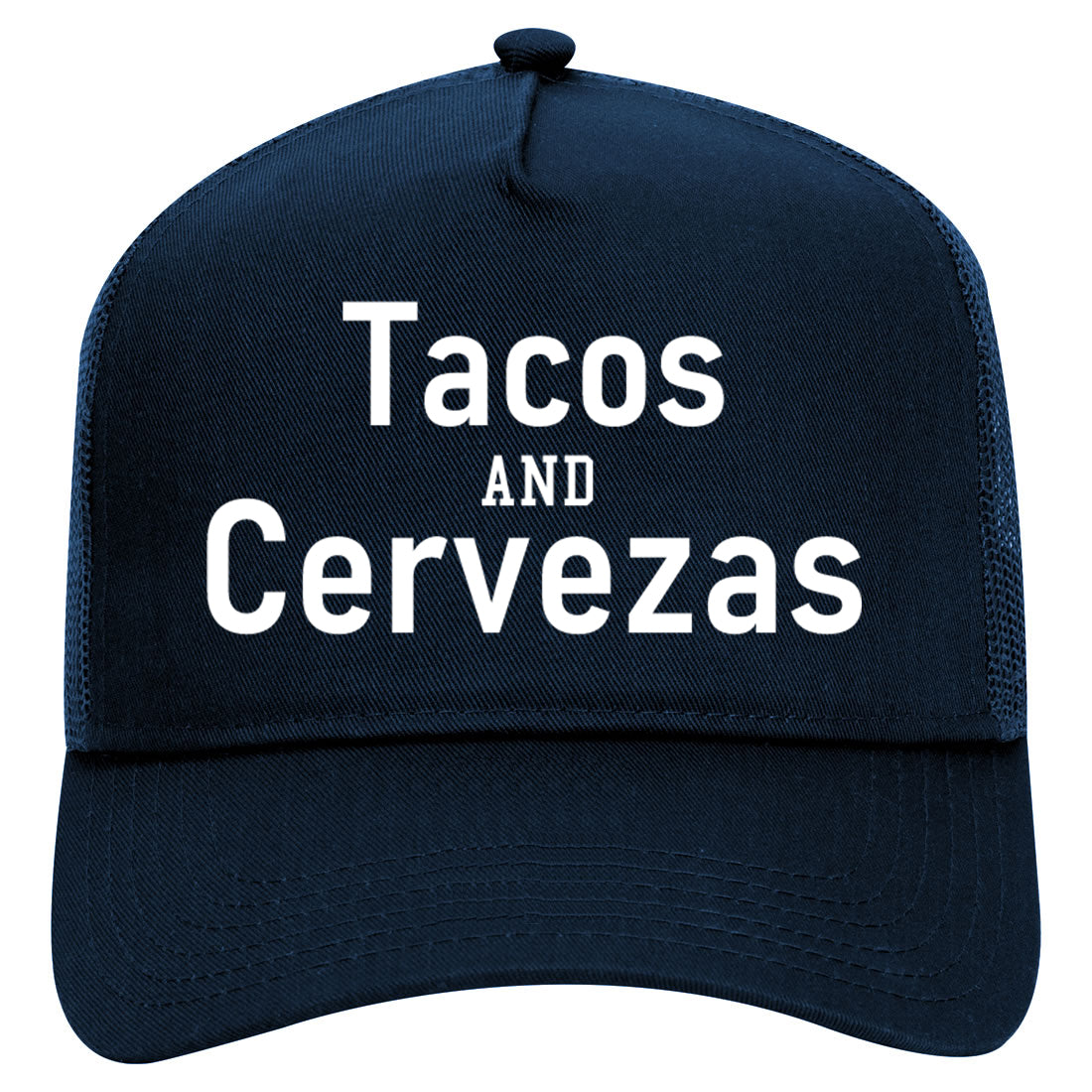Tacos And Cervezas Cinco De Mayo Mens Mesh Trucker Hat Navy Blue