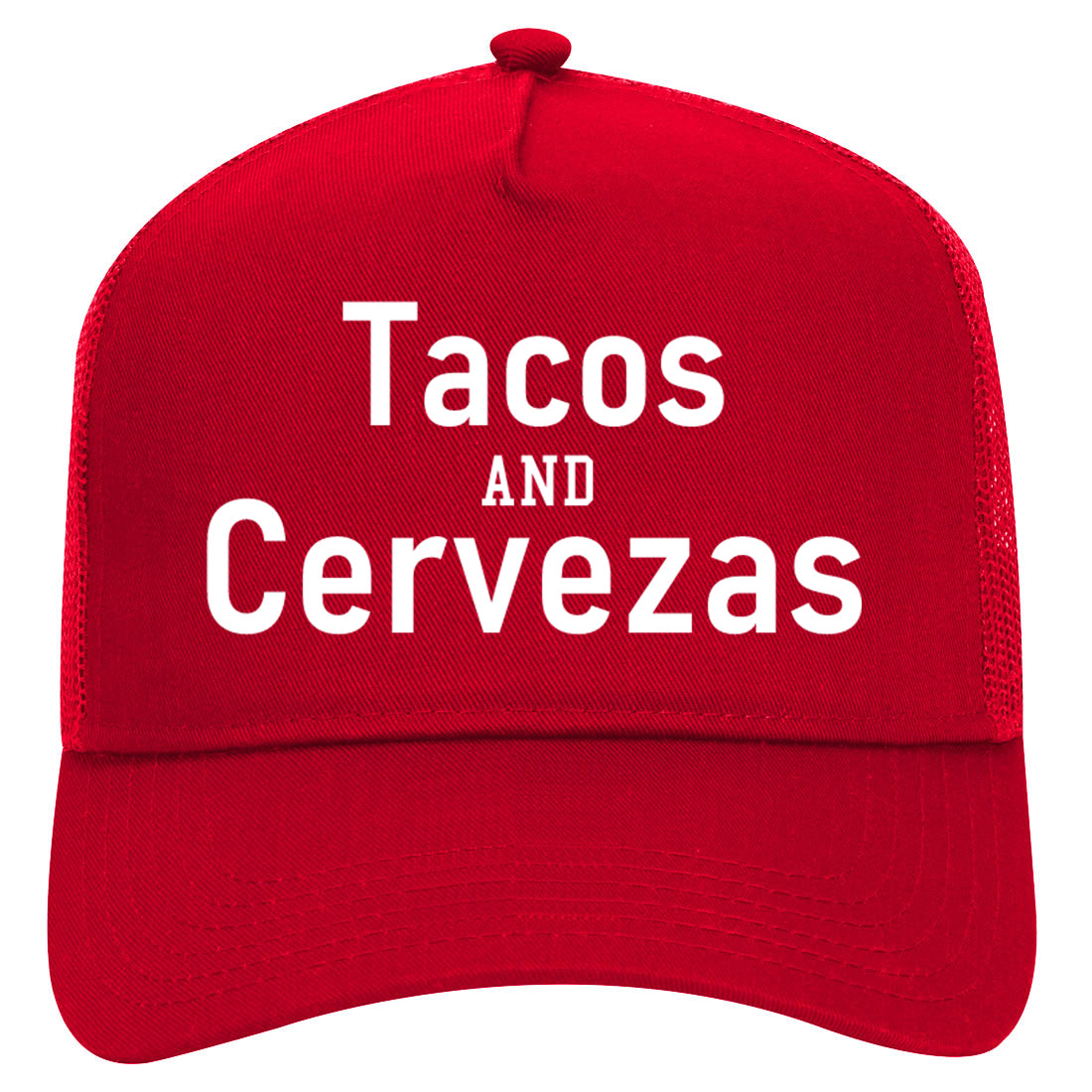 Tacos And Cervezas Cinco De Mayo Mens Mesh Trucker Hat Red