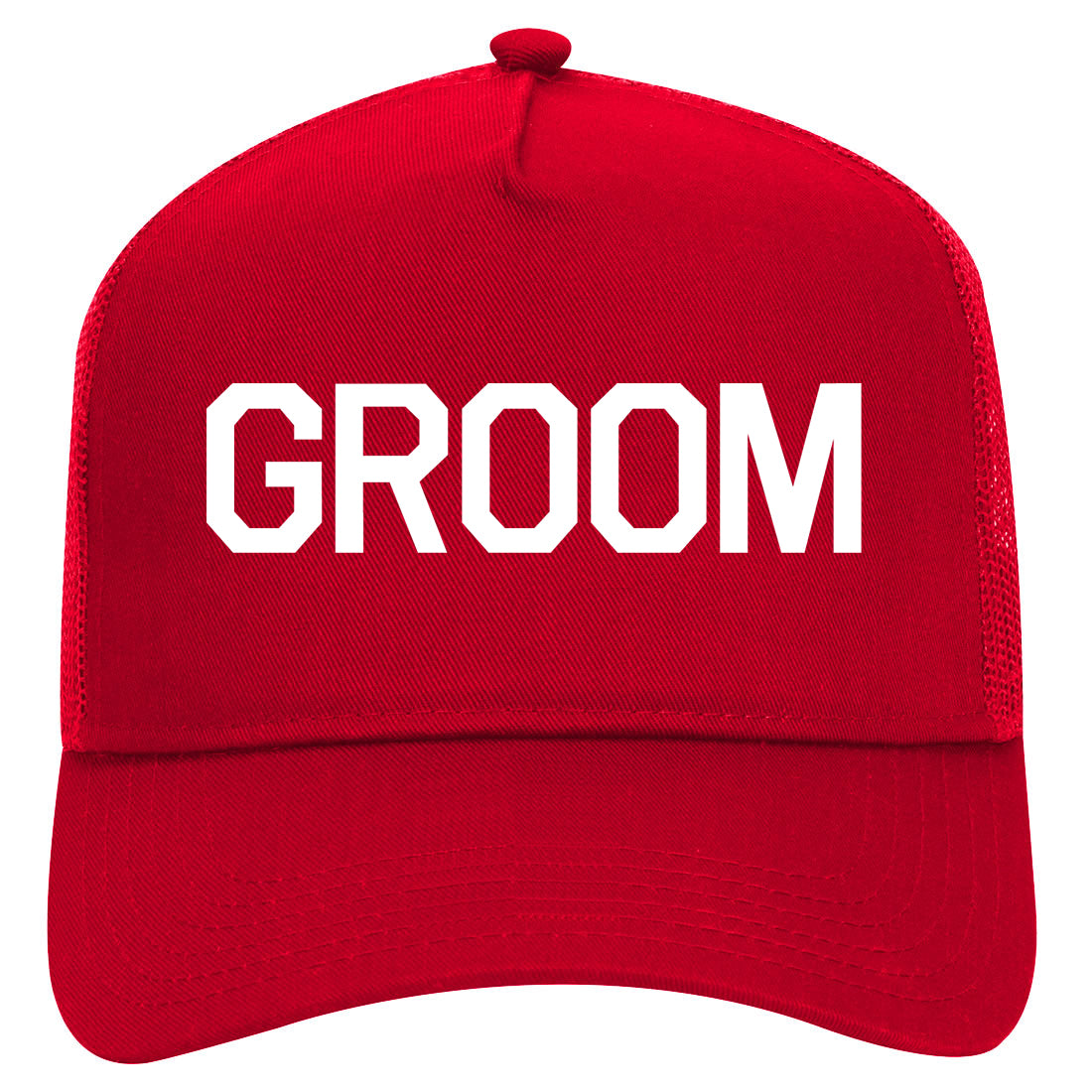 The Groom Bachelor Party Mens Mesh Trucker Hat Red