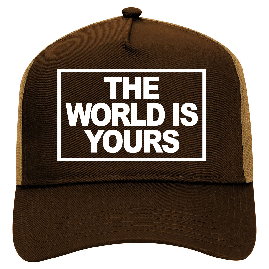The World Is Yours Mens Mesh Trucker Hat Brown