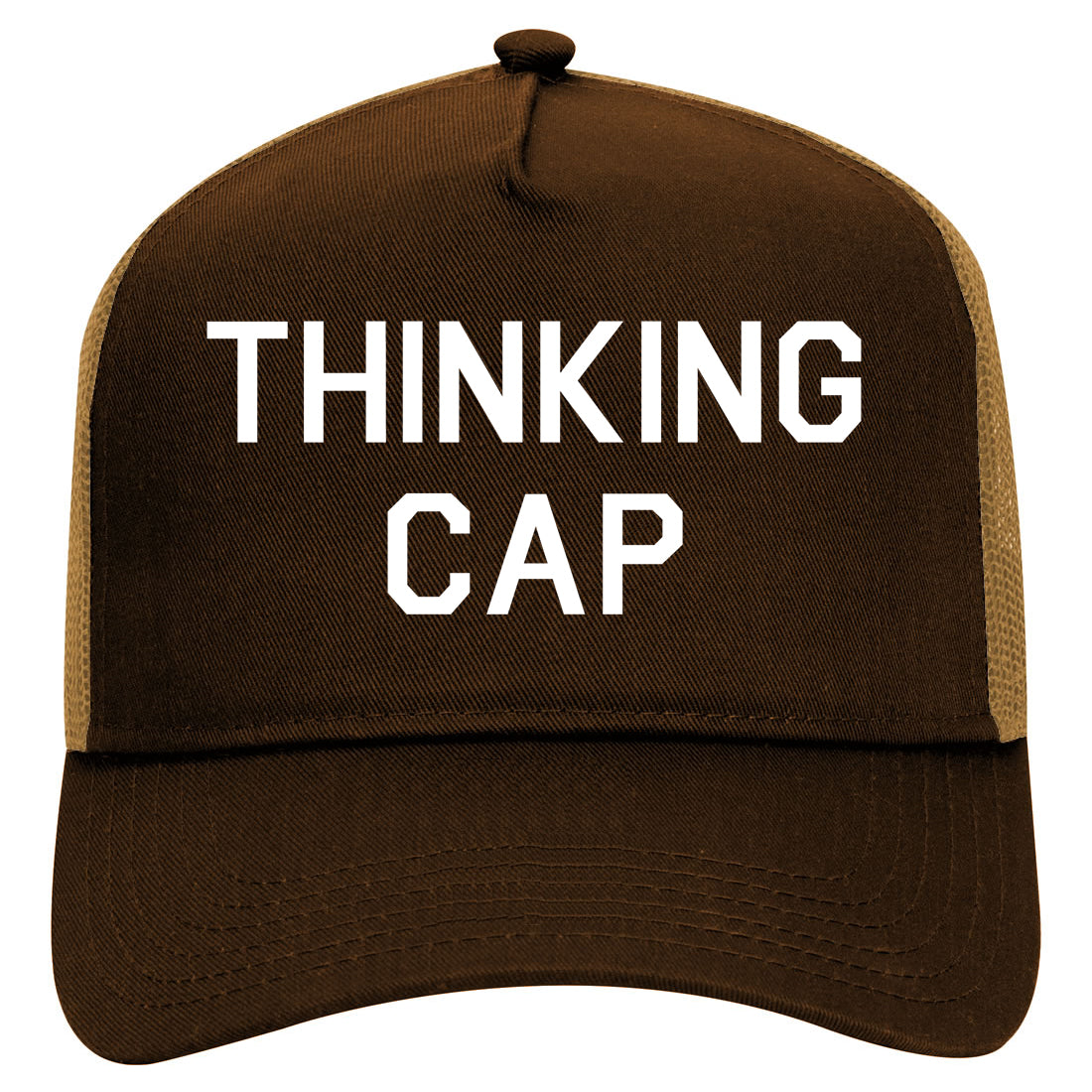 Thinking Cap Funny Nerd Mens Mesh Trucker Hat Brown