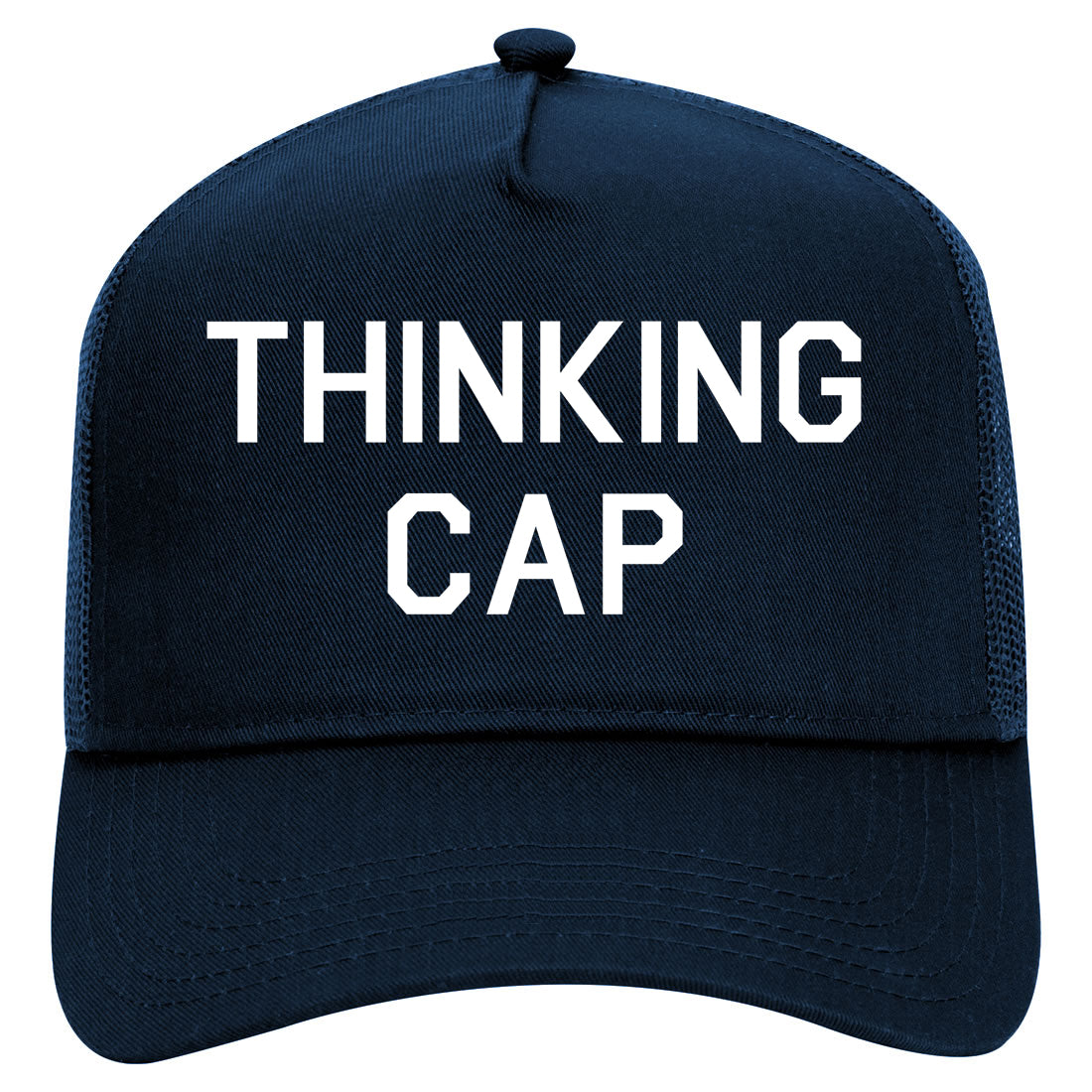 Thinking Cap Funny Nerd Mens Mesh Trucker Hat Navy Blue