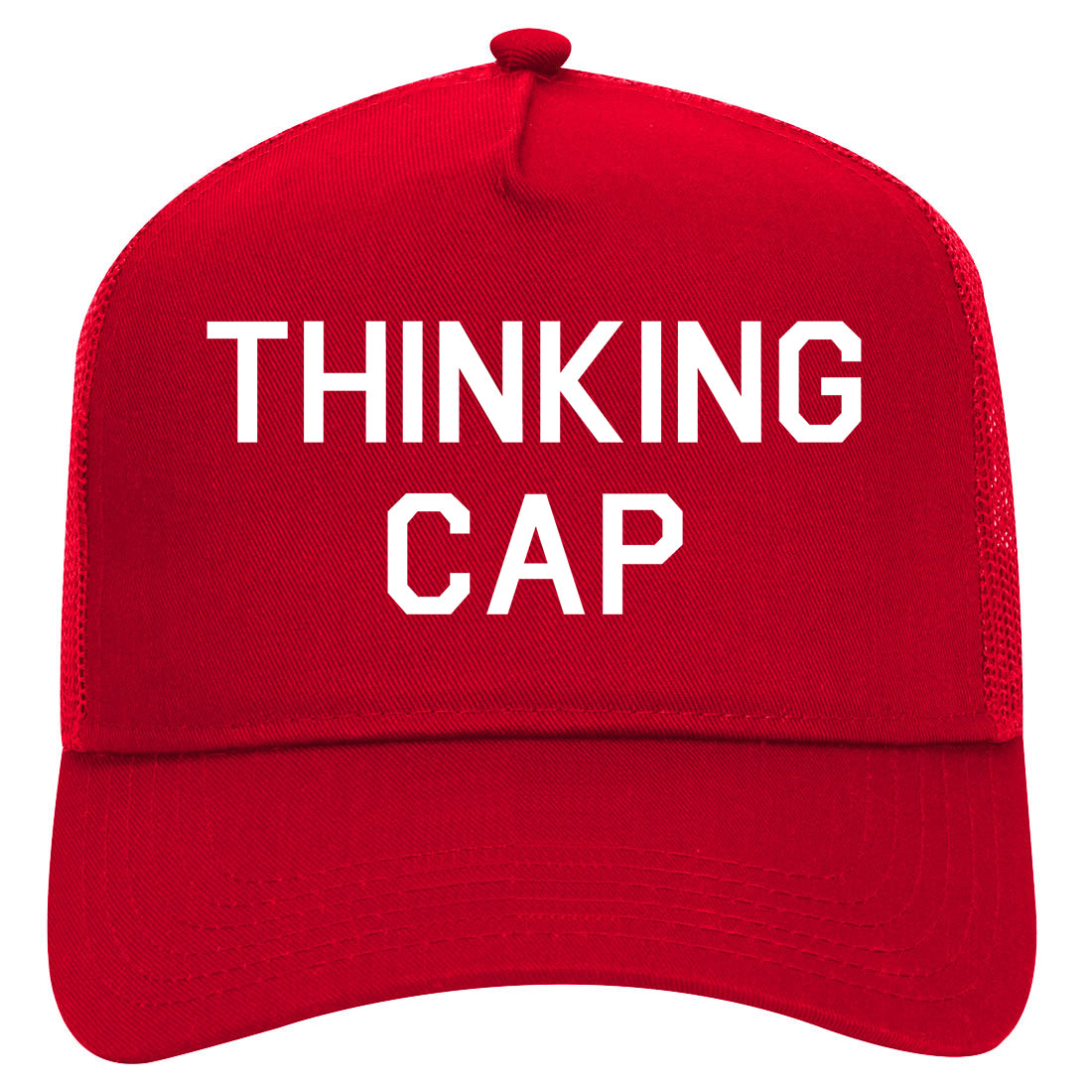 Thinking Cap Funny Nerd Mens Mesh Trucker Hat Red