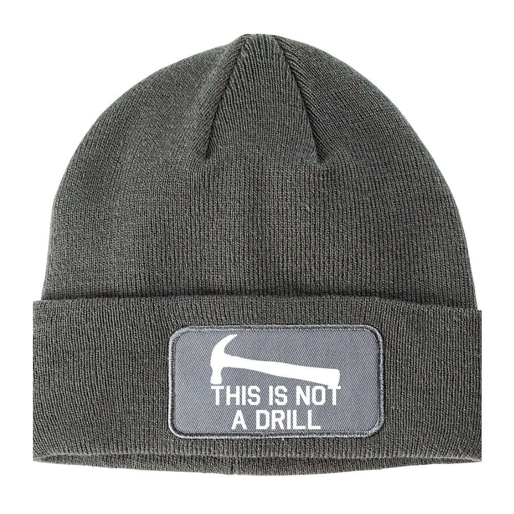 This Is Not A Drill Funny Construction Worker Winter Knit Adult Beanie Hat Grey