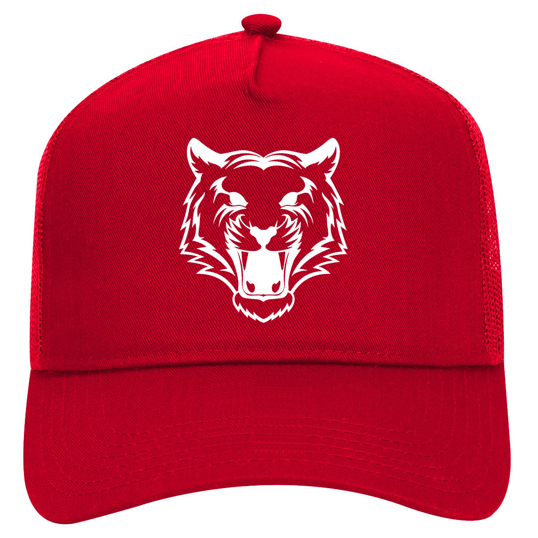 Tiger Face Outline Mens Mesh Trucker Hat Red