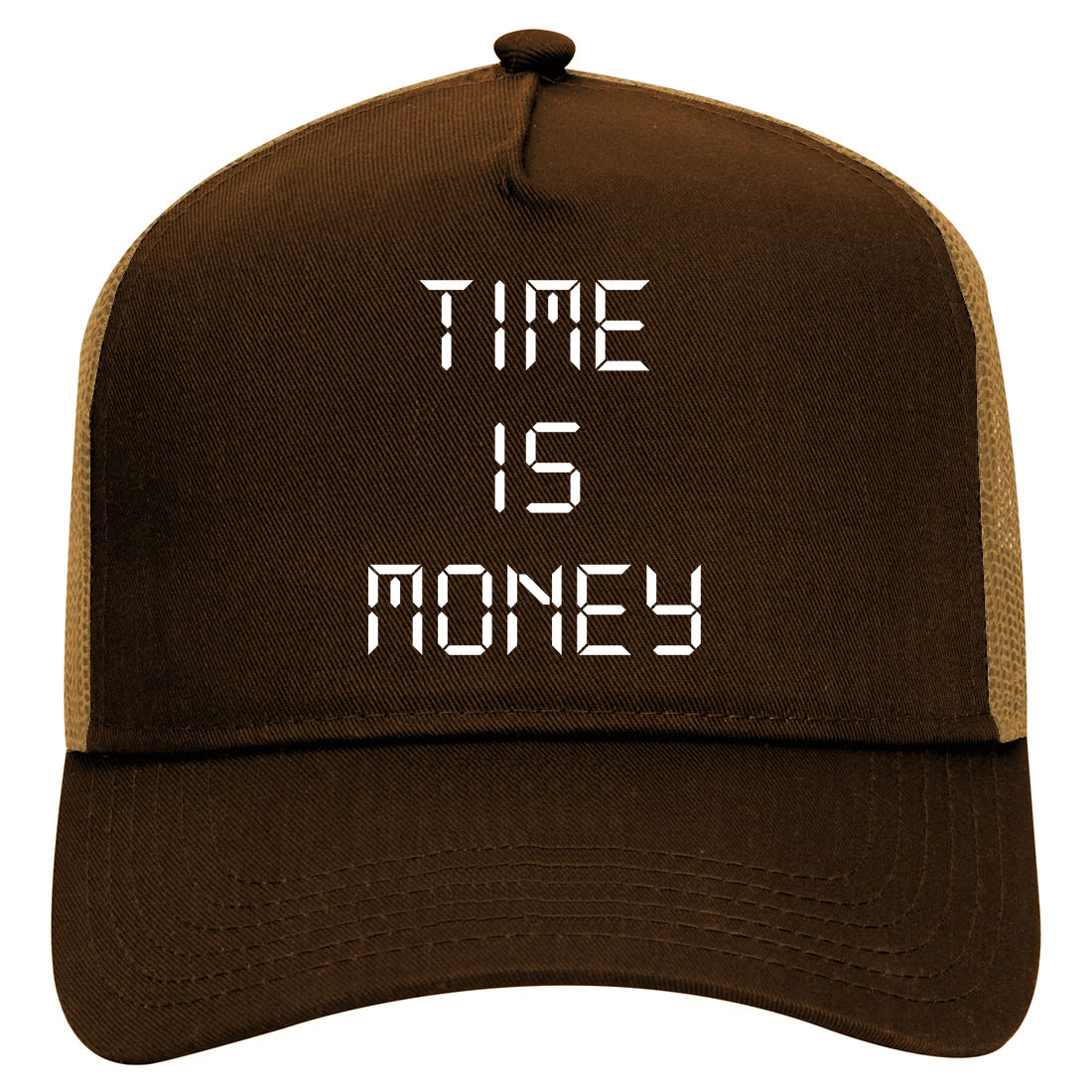 Time Is Money Mens Mesh Trucker Hat Brown