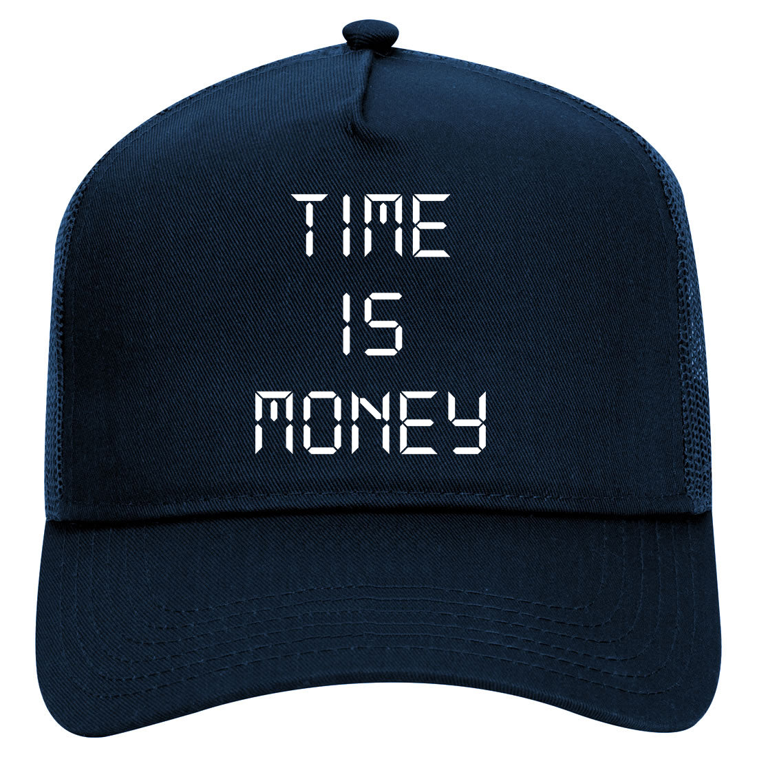Time Is Money Mens Mesh Trucker Hat Navy Blue
