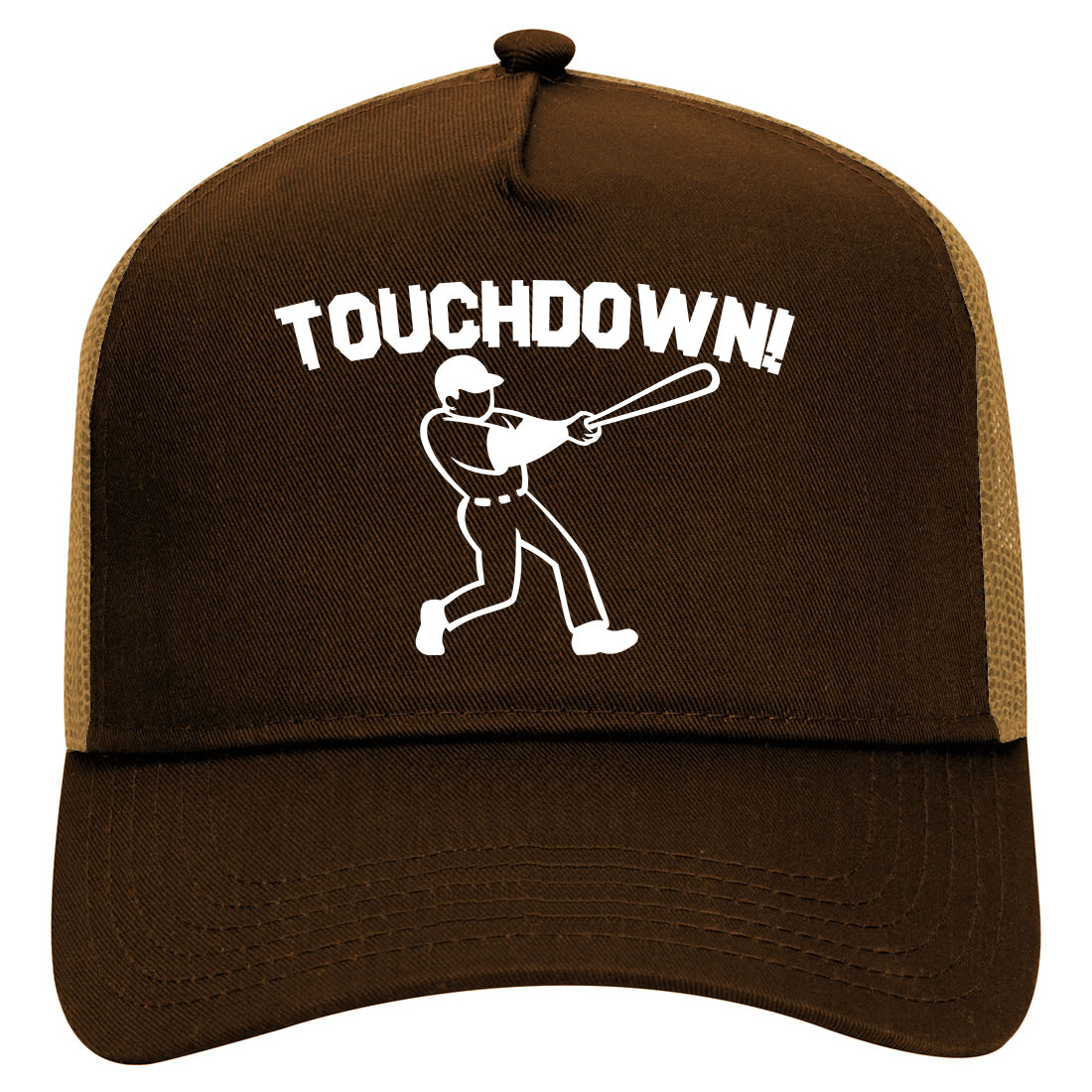 Touchdown Baseball Meme Mens Mesh Trucker Hat Brown