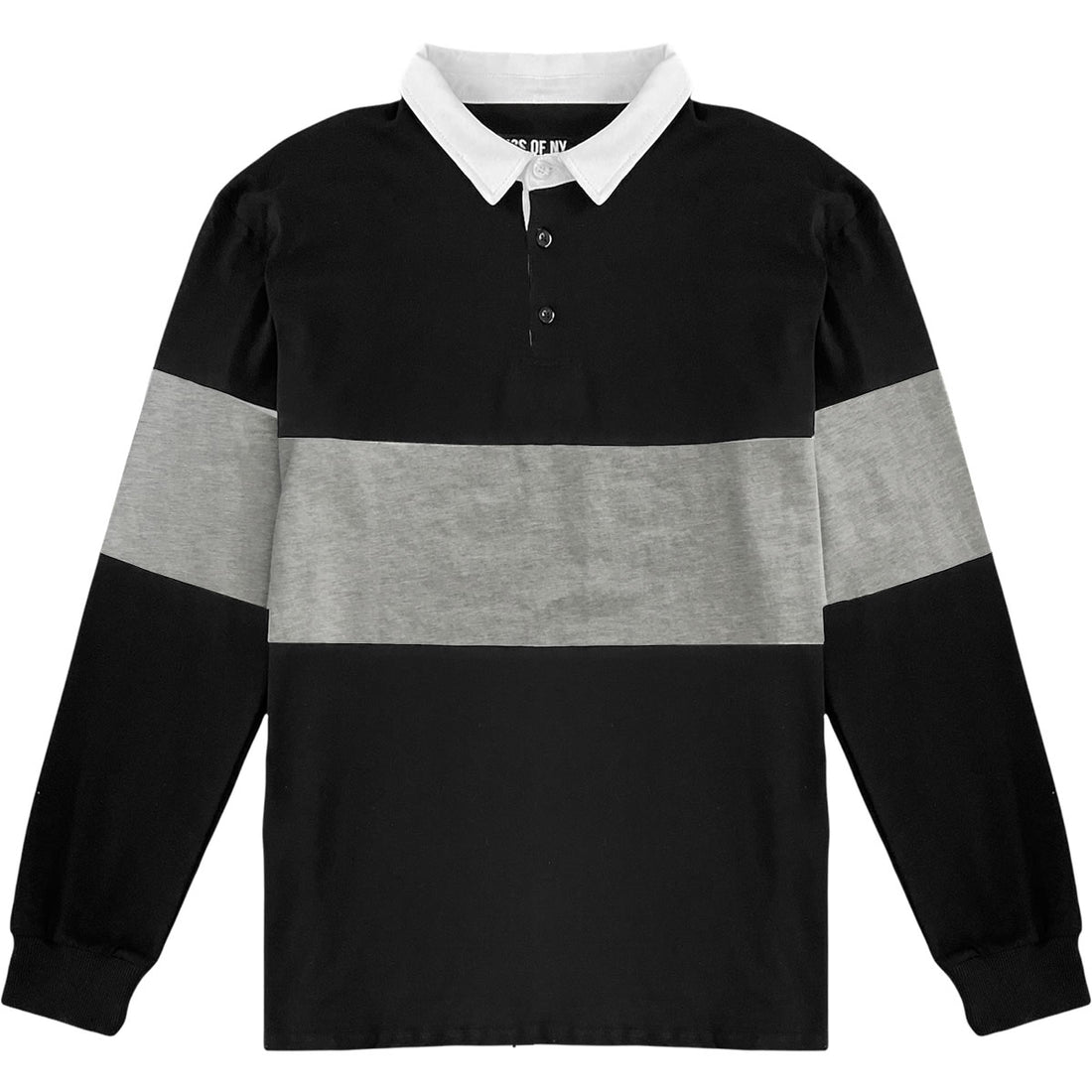 Traditional Black And Grey Striped Mens Long Sleeve Rugby Shirt