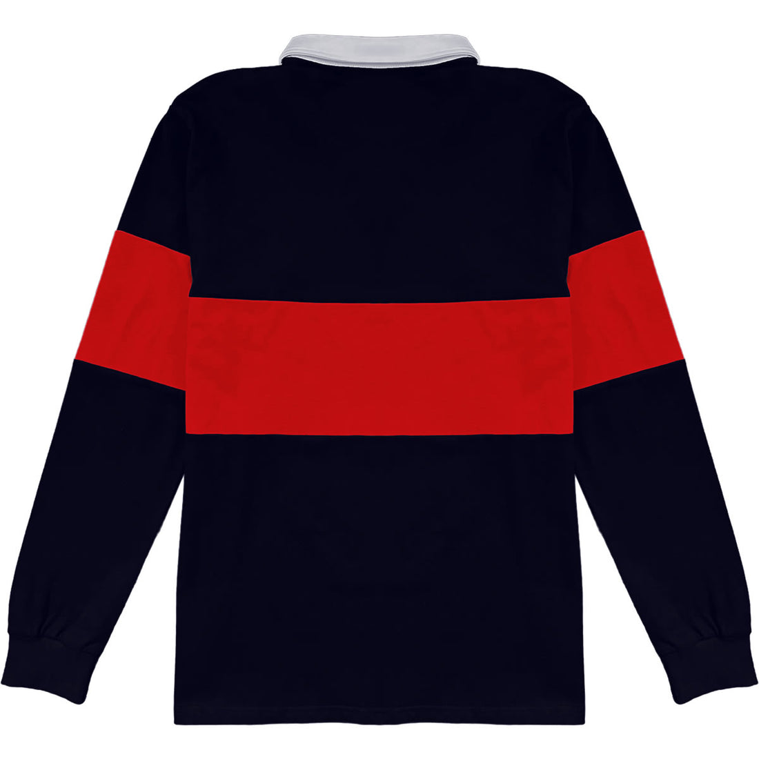 Traditional Navy Blue And Red Striped Mens Long Sleeve Rugby Shirt Back