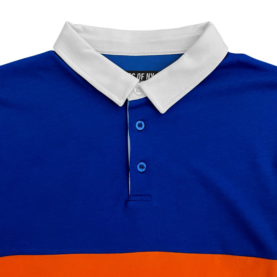 Royal Blue and Orange Striped Men's Long Sleeve Rugby Shirt Collar