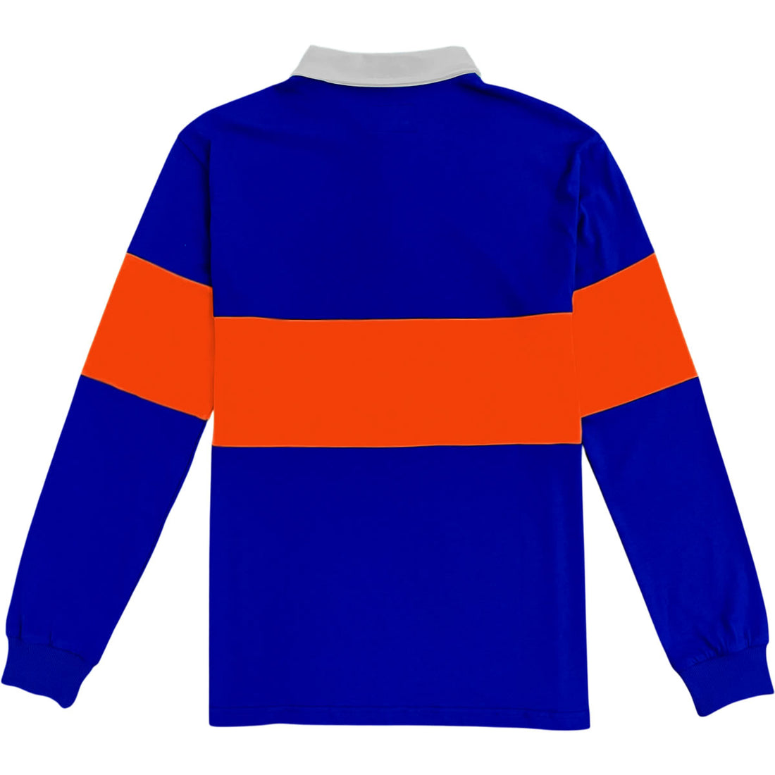 Royal Blue and Orange Striped Men's Long Sleeve Rugby Shirt Back