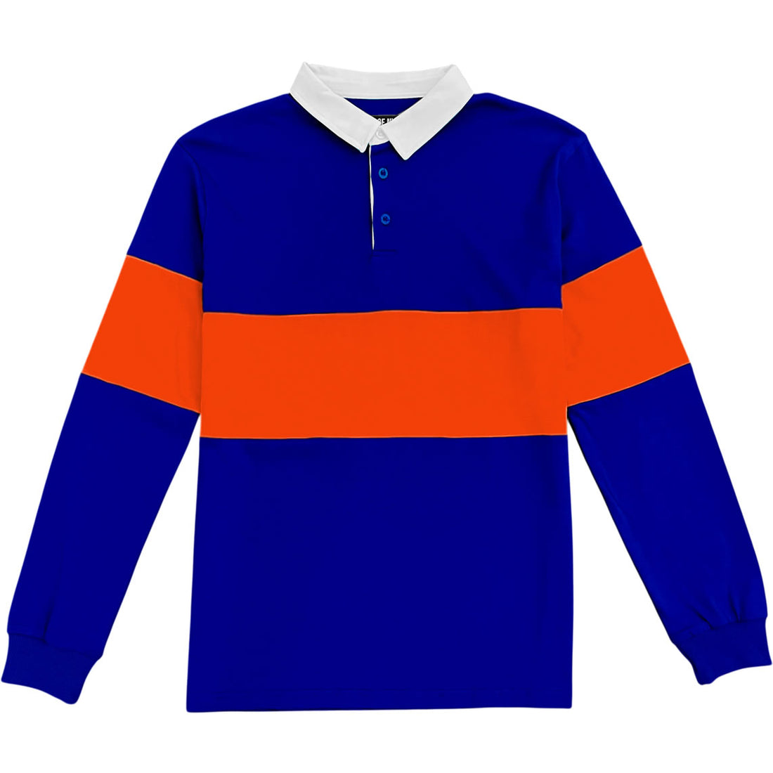 Royal Blue and Orange Striped Men's Long Sleeve Rugby Shirt
