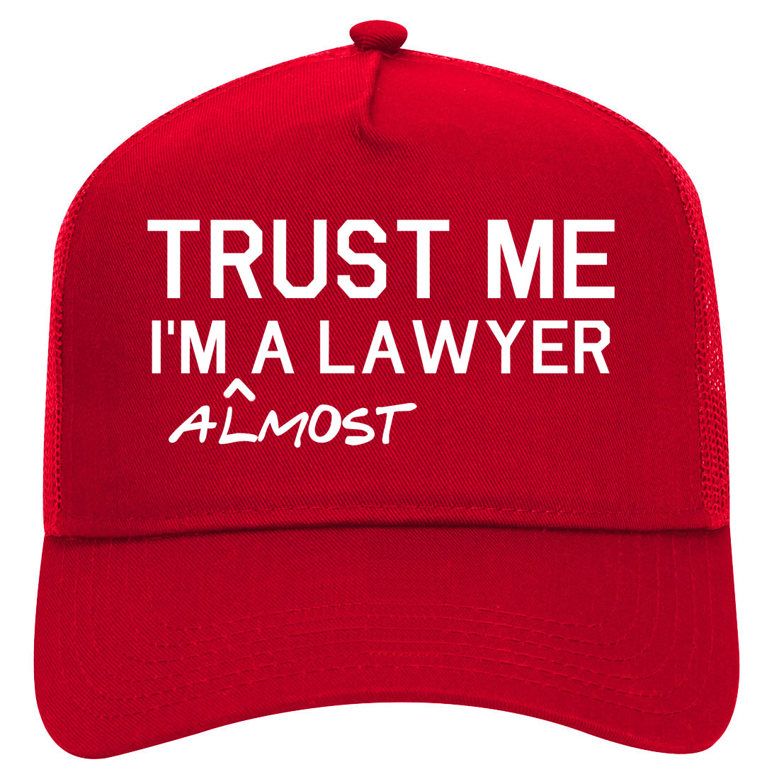 Trust Me Im Almost A Lawyer Law Student Mens Mesh Trucker Hat Red