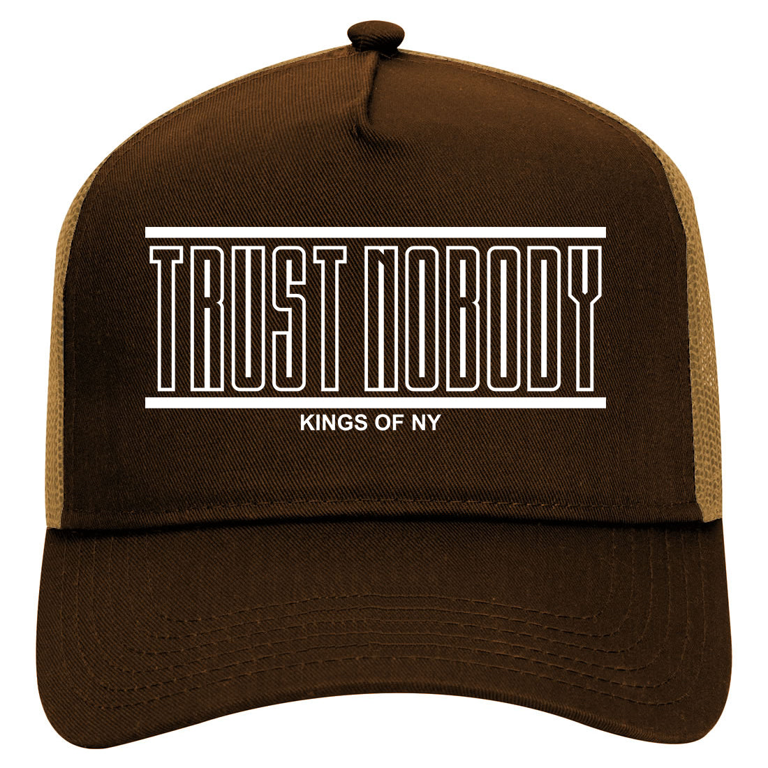 Trust Nobody Mens Mesh Trucker Hat Brown