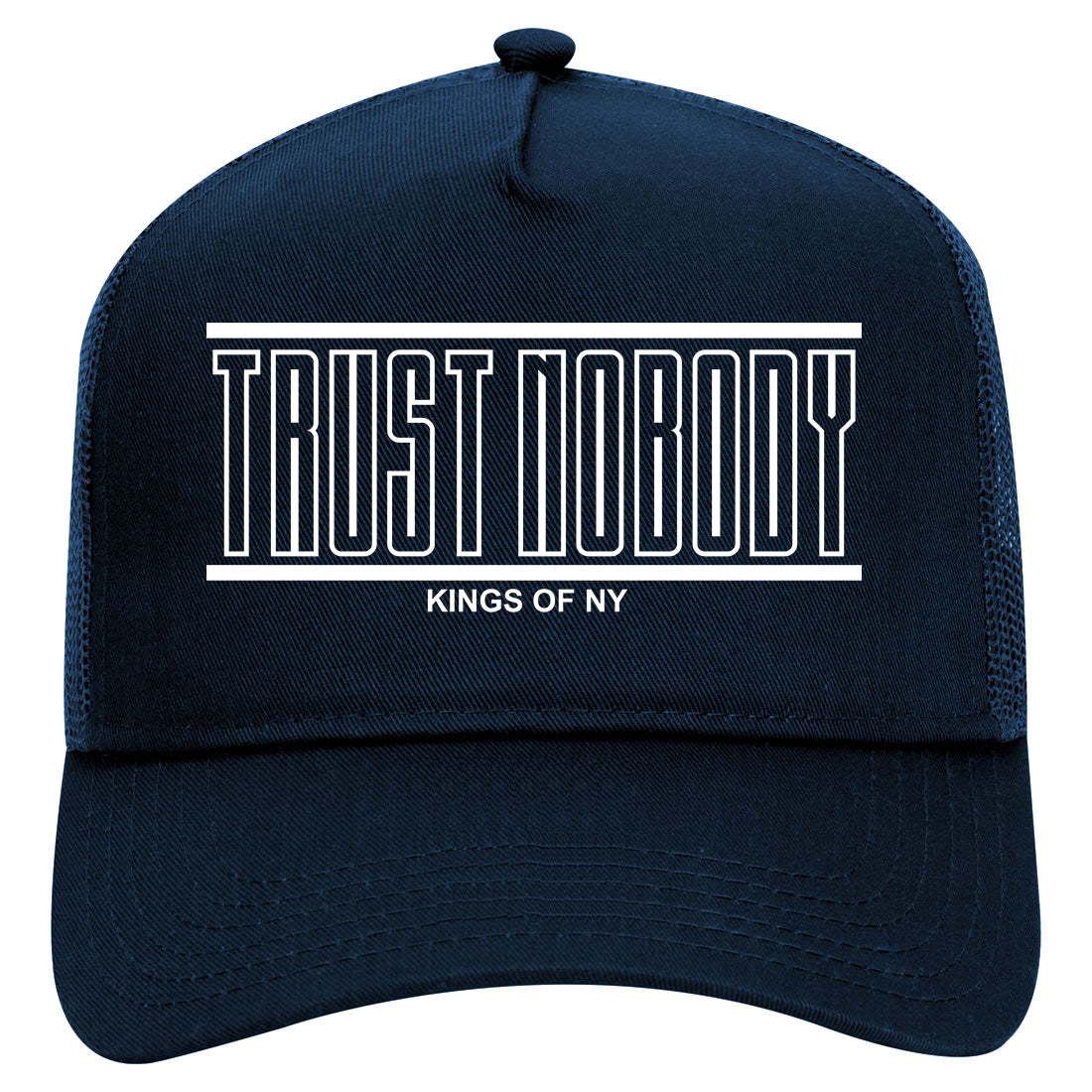 Trust Nobody Mens Mesh Trucker Hat Navy Blue